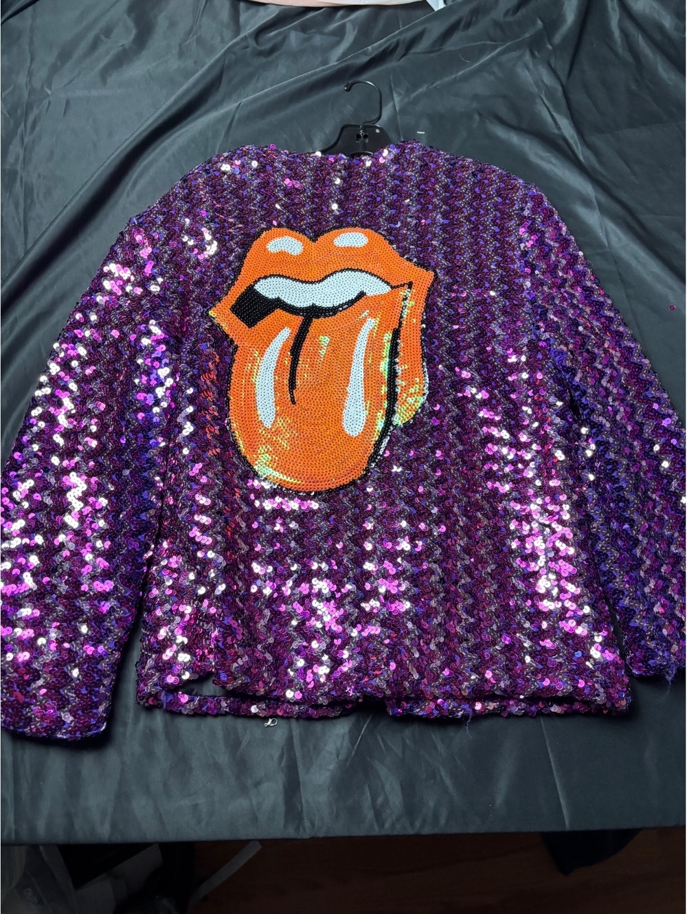 Women's Purple Sequin Blazer with Rolling Stones Tongue Logo